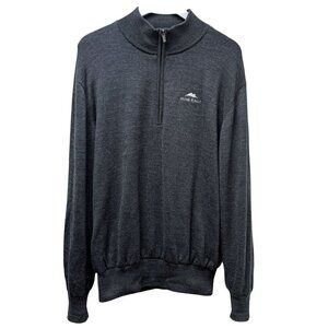 FOOTJOY Lined Wool Golf Sweater Mens Large Gray Zip Mockneck Stone Eagle